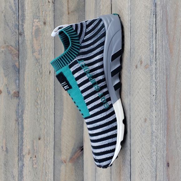 adidas Men's EQT Support SK Originals Primeknit Slip Ons Black Green Grey - Picture 8 of 11